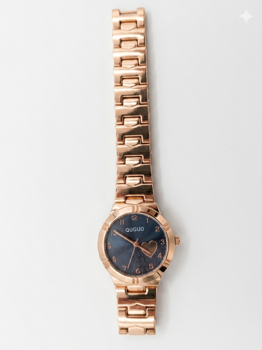 Women’s Rose Gold Analog Watch with Blue Heart Dial | Quartz Movement | Slim 32mm Case
