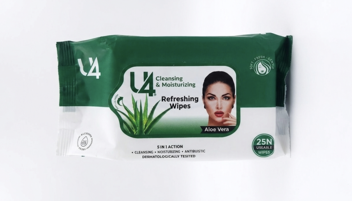 U4 Refreshing Aloe Vera Facial Wipes – 25 Large Useable Wipes | 5-in-1 Action Deep Cleansing, Moisturizing & Anti-Bacterial Wet Wipes for Face