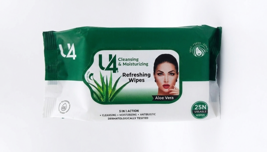 U4 Refreshing Aloe Vera Facial Wipes – 25 Large Useable Wipes | 5-in-1 Action Deep Cleansing, Moisturizing & Anti-Bacterial Wet Wipes for Face