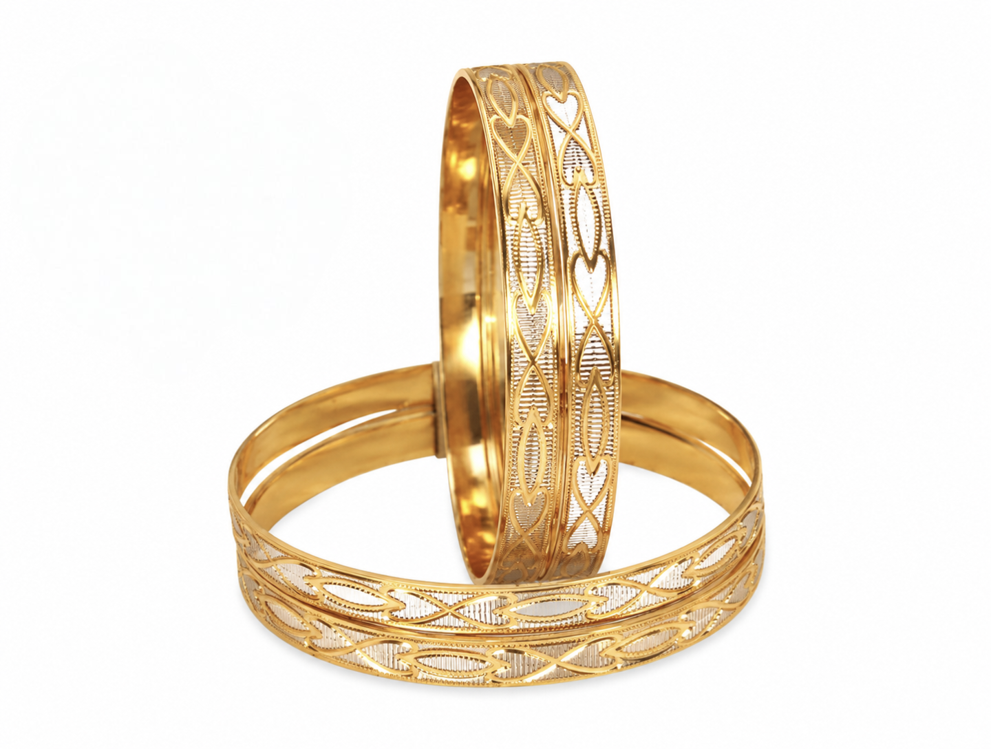 Harmal Store V,M 6mm Gold Plated Bangle Set for Women – Intricate Traditional Bengal Pattern Kada Bracelets, Lightweight High Polish Daily Wear Jewelry for Weddings and Festivals