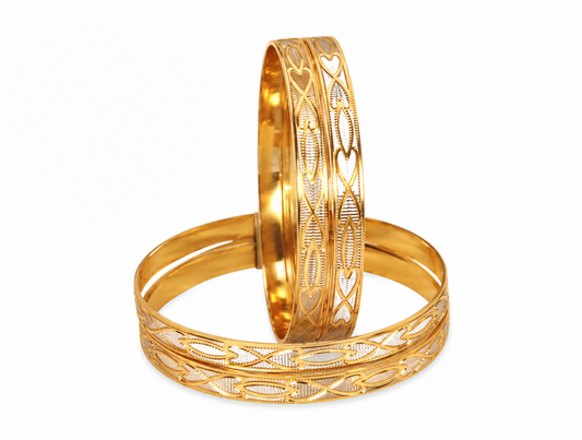 Harmal Store V,M 6mm Gold Plated Bangle Set for Women – Intricate Traditional Bengal Pattern Kada Bracelets, Lightweight High Polish Daily Wear Jewelry for Weddings and Festivals