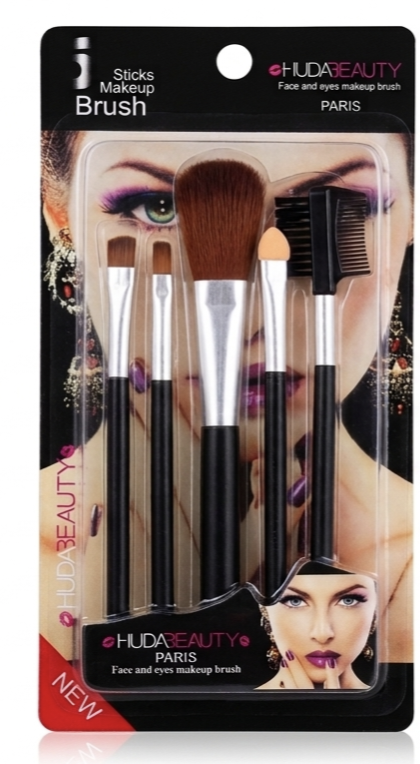 HUDABEAUTY Paris Makeup Brush Set for Face & Eyes, Professional 5-Piece Cosmetic Brush Kit with Foundation, Eyeshadow, Eyeliner & Brow Brushes, Travel-Friendly Makeup Tools