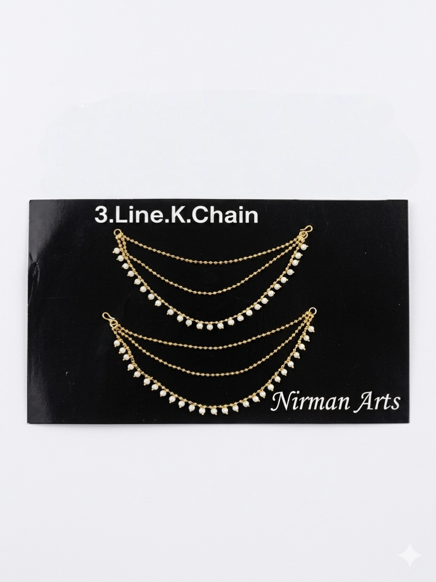 3 Line Kan Chain for Jhumka Earrings | Gold Plated Pearl Ear Chain Accessory for Women | Traditional Kundan Style Sahare Jewelry