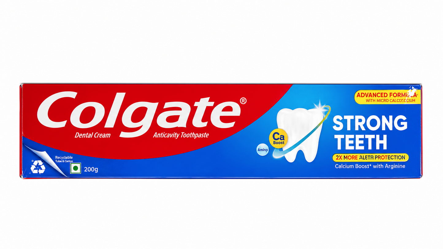 Colgate Strong Teeth Toothpaste 200g | Anticavity Dental Cream with Calcium Boost & Arginine | Stronger Teeth & Cavity Protection | Fresh Breath Toothpaste