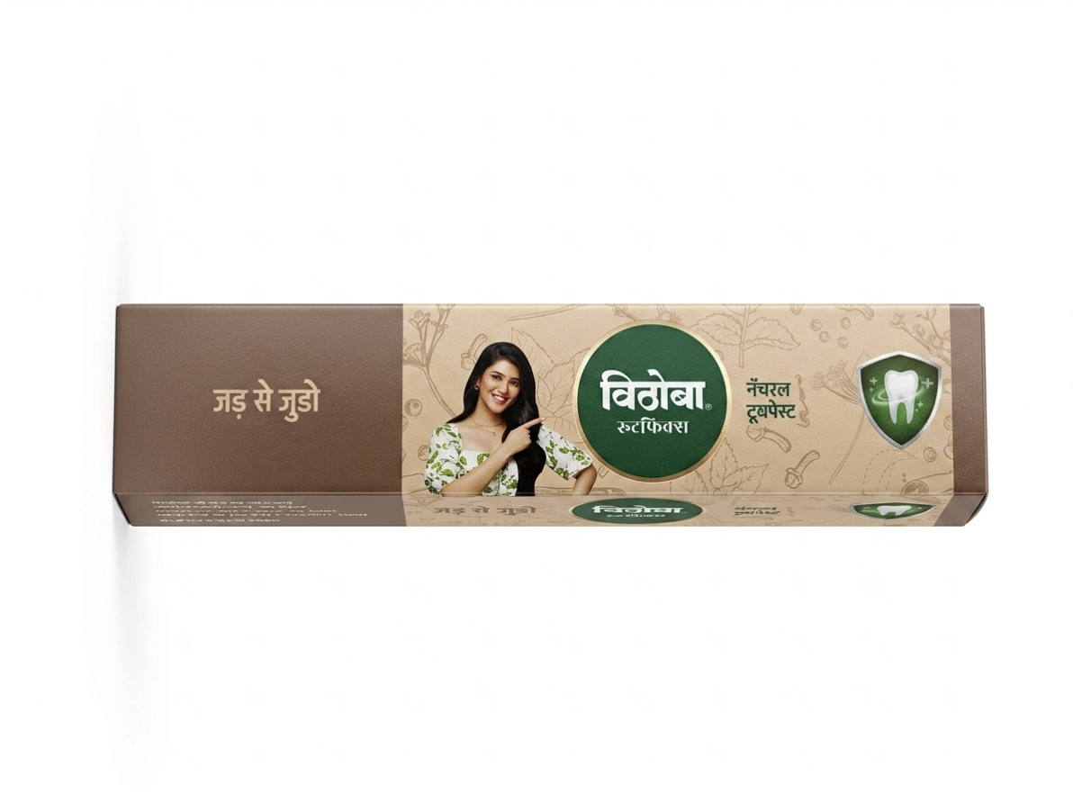 Vithoba Root-Fix Natural Herbal Toothpaste 150g, Ayurvedic Toothpaste for Strong Teeth & Healthy Gums, Non-Fluoride Mint Toothpaste with Clove, Babool & Pudina for Fresh Breath