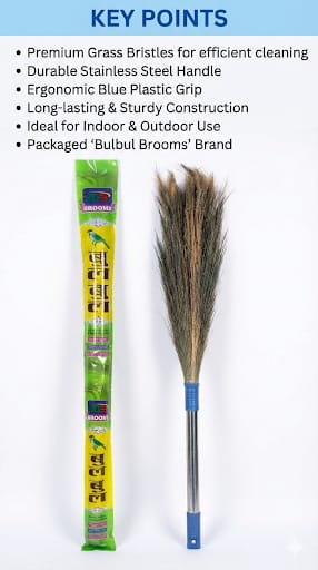 Bulbul Premium Grass Broom with Stainless Steel Handle