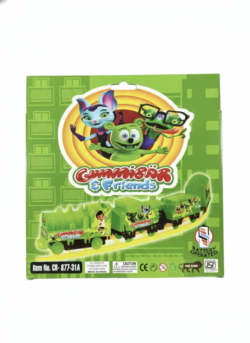 गुम्मिबार और उसके दोस्तों का बैटरी से चलने वाला ट्रेन प्ले सेट 