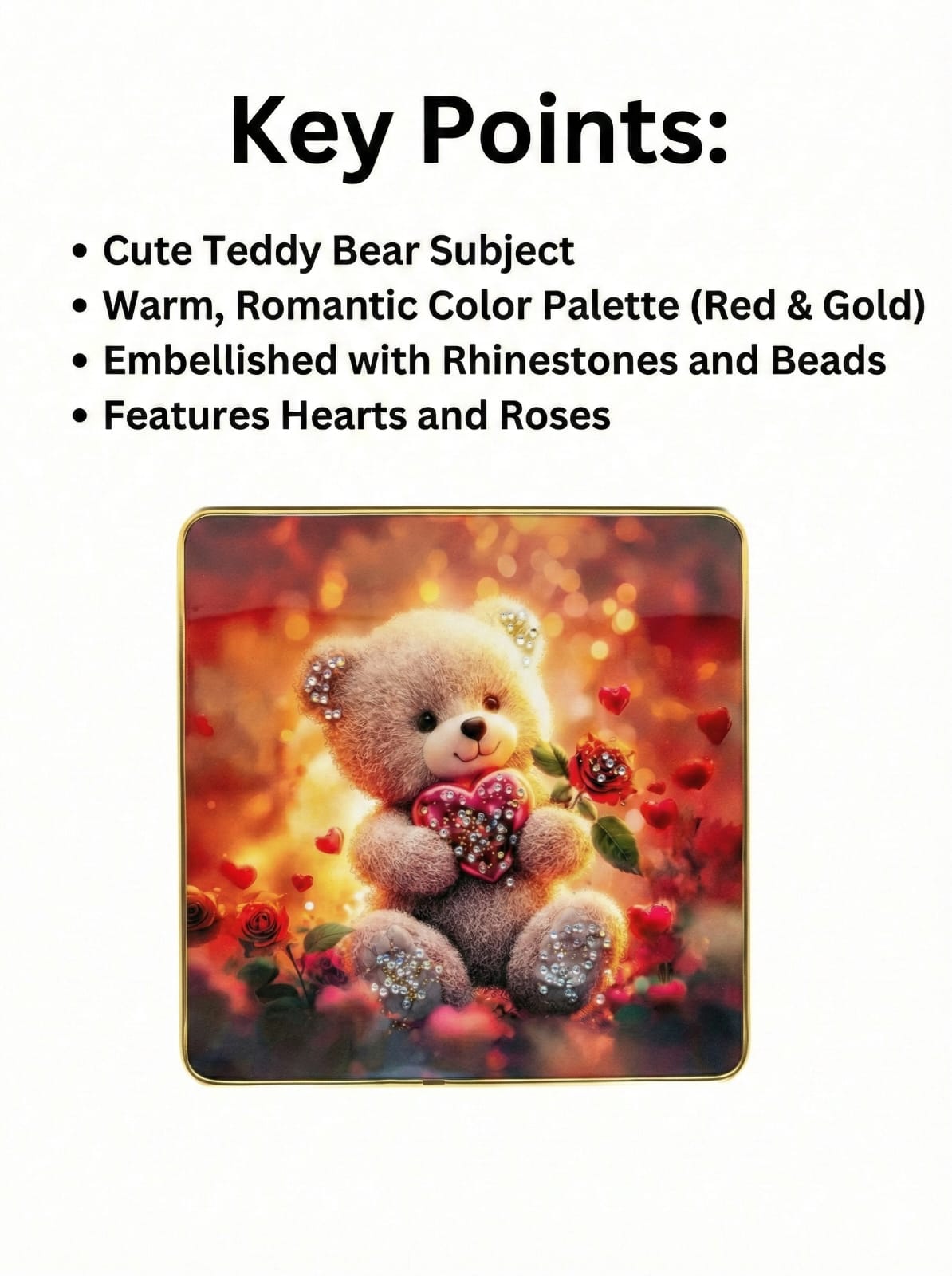 दिल और गुलाब के फूलों से सजा रोमांटिक टेडी बियर वॉल आर्ट 