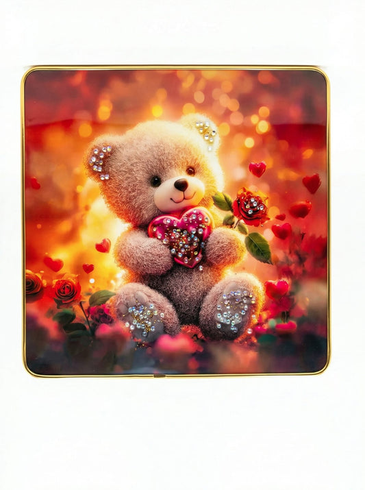 Romantic Teddy Bear Wall Art with Hearts & Roses