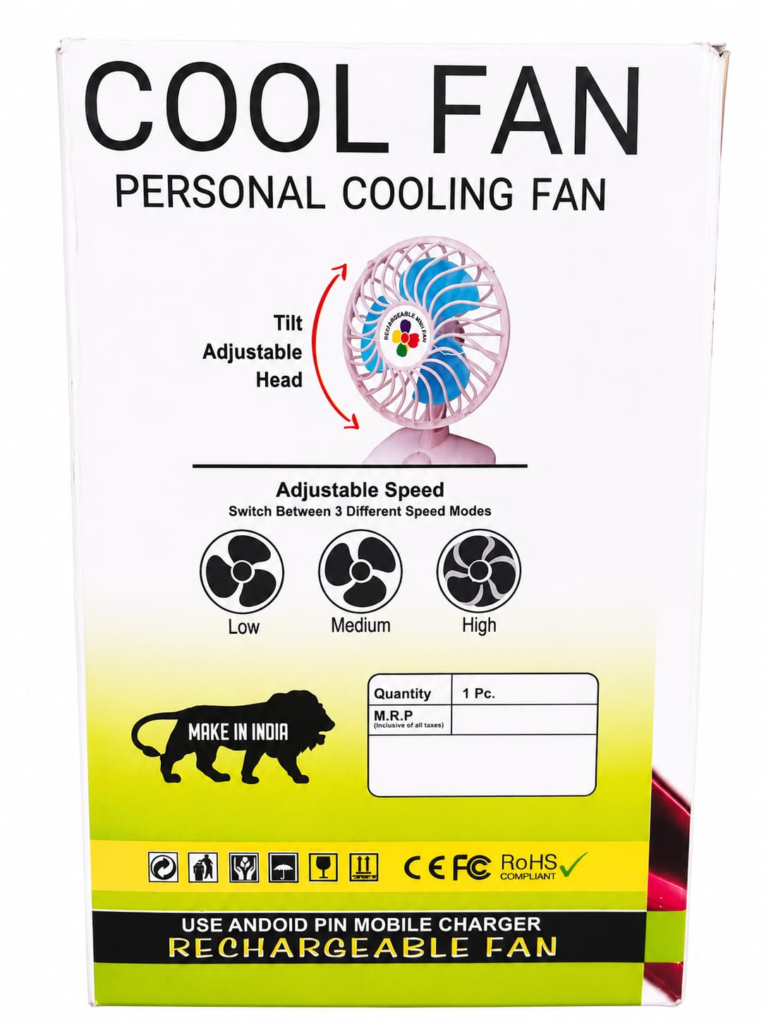 Cool Fan Rechargeable Personal Cooling Fan, 5 Inch USB Rechargeable Table Fan with 3 Speed Modes, 360° Tilt Adjustable, Portable Mini Fan for Home, Office, Study & Travel