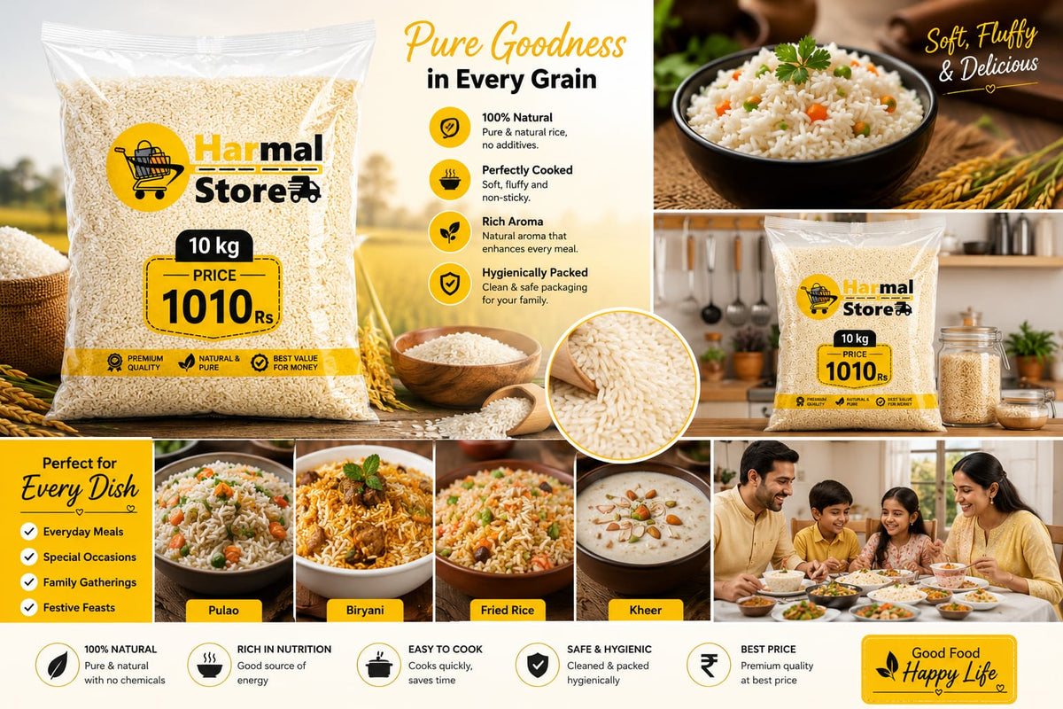 Harmal Store Rice 10 kg | Premium Quality Rice for Daily Cooking | Ideal for Steamed Rice, Pulao, Biryani, Fried Rice & Kheer | Hygienically Packed