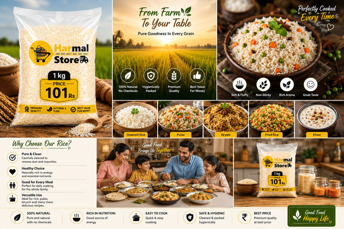 Harmal Store Rice 1 kg | Premium Quality Rice for Daily Cooking | Ideal for Steamed Rice, Pulao, Biryani, Fried Rice & Kheer | Hygienically Packed