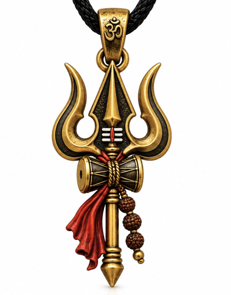 Lord Shiva Pendant AND Mahadev Trishul Locket Locket for Men & Women, Mahadev Shiva Pendant with Om, Trishul, Damru & Nandi Design