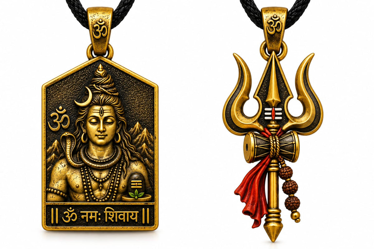 Lord Shiva Pendant AND Mahadev Trishul Locket Locket for Men & Women, Mahadev Shiva Pendant with Om, Trishul, Damru & Nandi Design