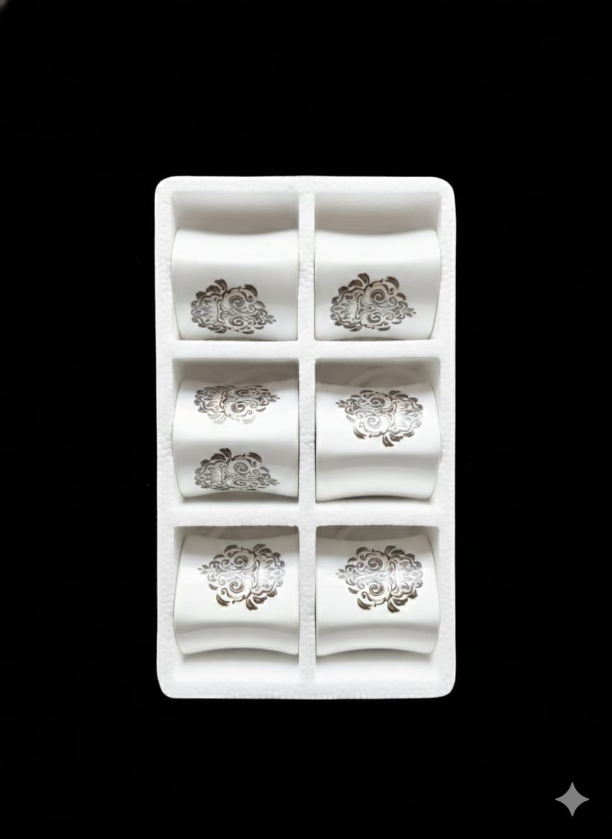 Set of 6 Designer Royal Fine China Mugs – Elegant Scrollwork Design