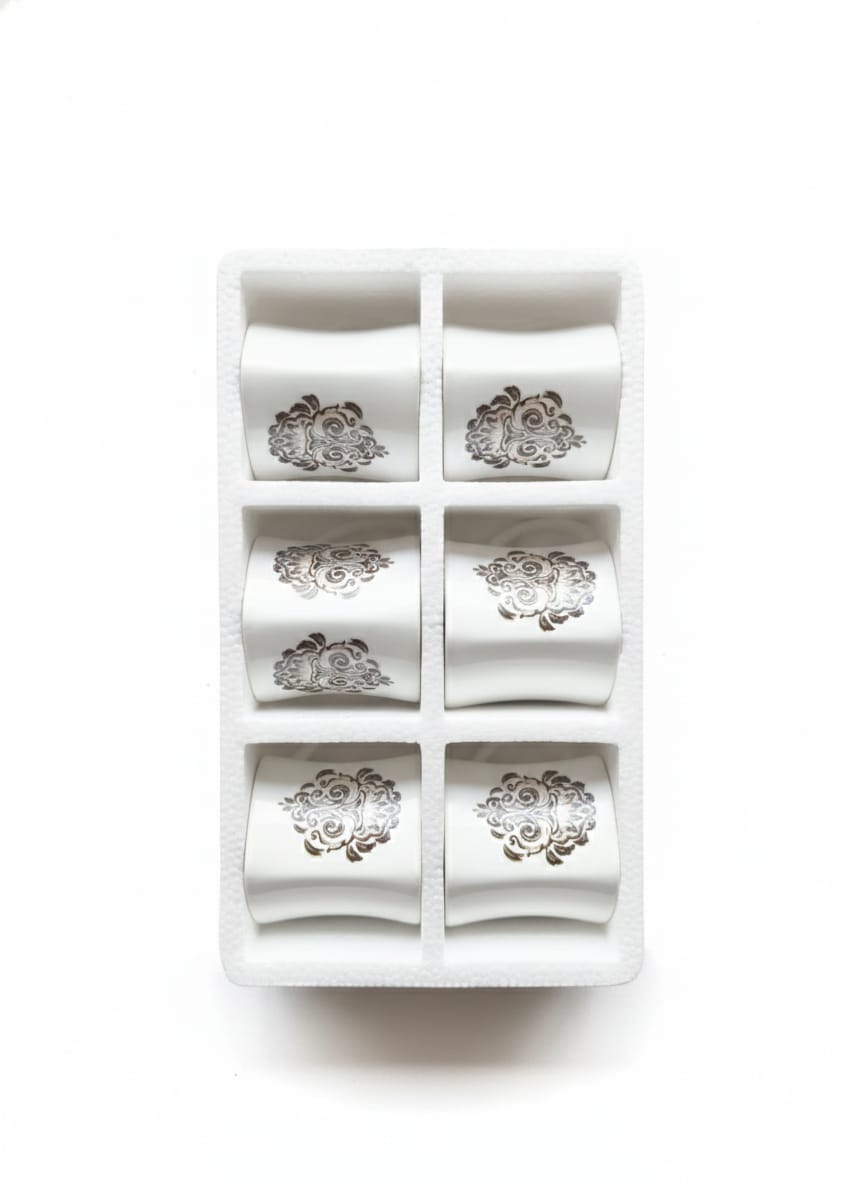 Set of 6 Designer Royal Fine China Mugs – Elegant Scrollwork Design