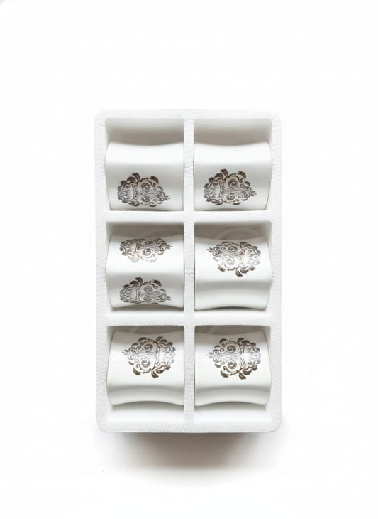 Set of 6 Designer Royal Fine China Mugs – Elegant Scrollwork Design