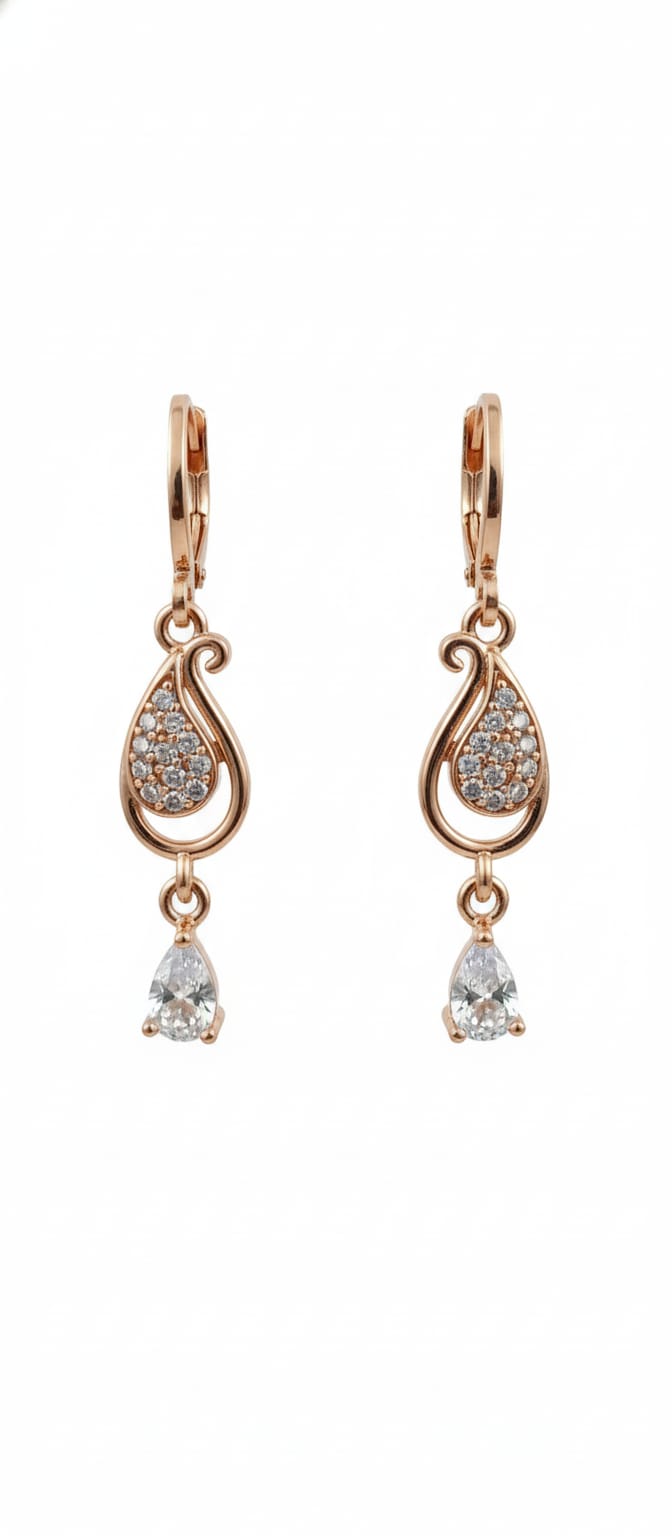 Rose Gold Teardrop Earrings with Cubic Zirconia