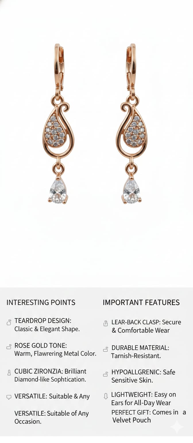 Rose Gold Teardrop Earrings with Cubic Zirconia