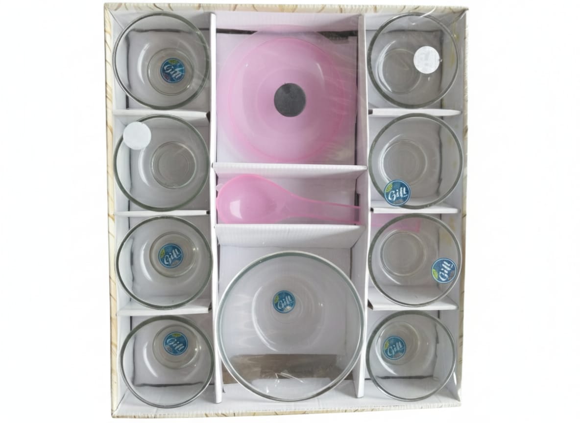 Maharaja Club Glass Bowl Set with Lid & Spoon (6+1 Pieces)