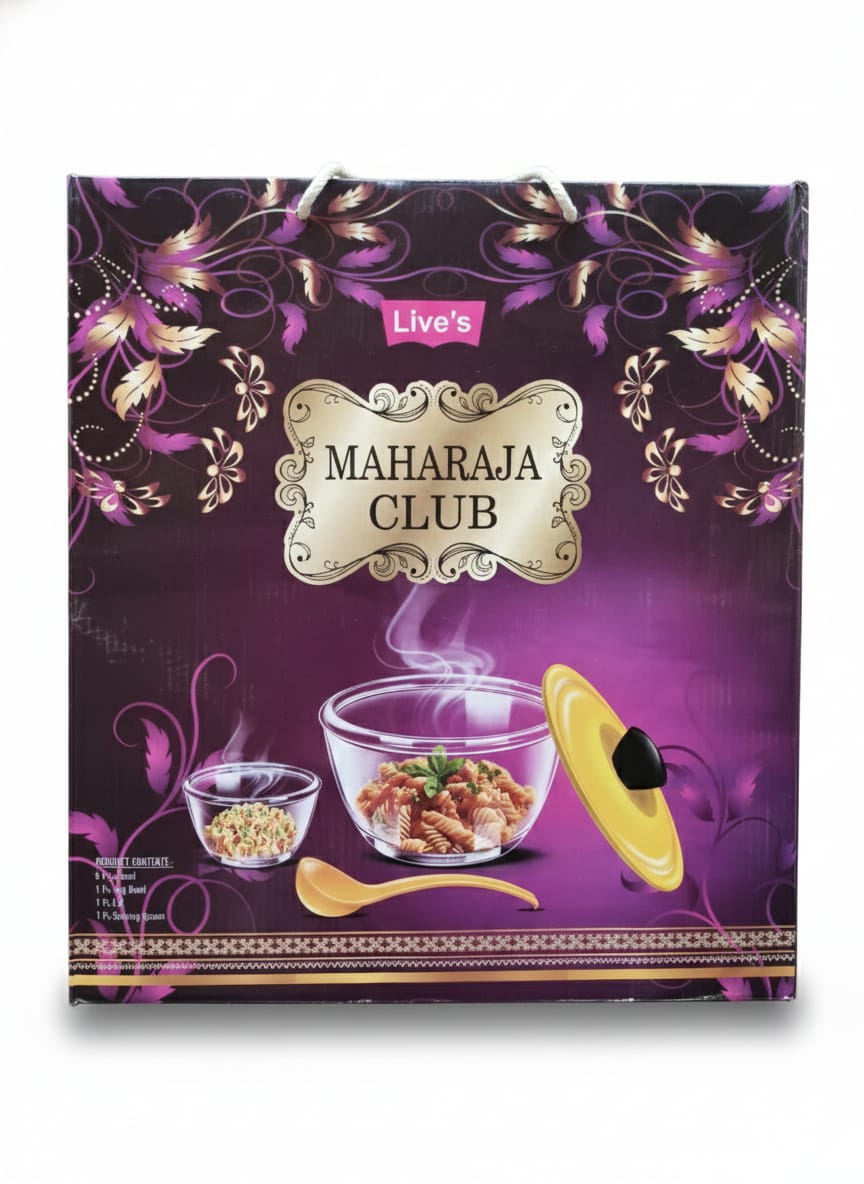 Maharaja Club Glass Bowl Set with Lid & Spoon (6+1 Pieces)