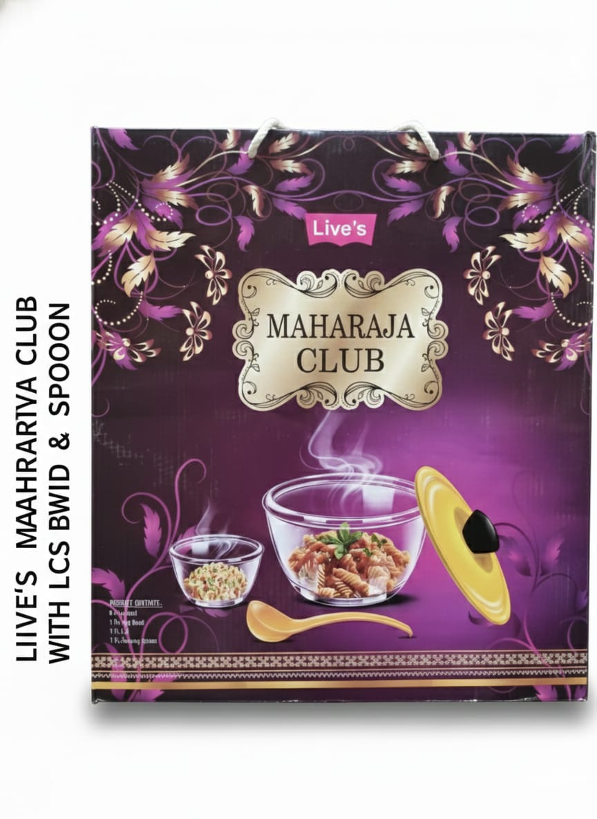 Maharaja Club Glass Bowl Set with Lid & Spoon (6+1 Pieces)