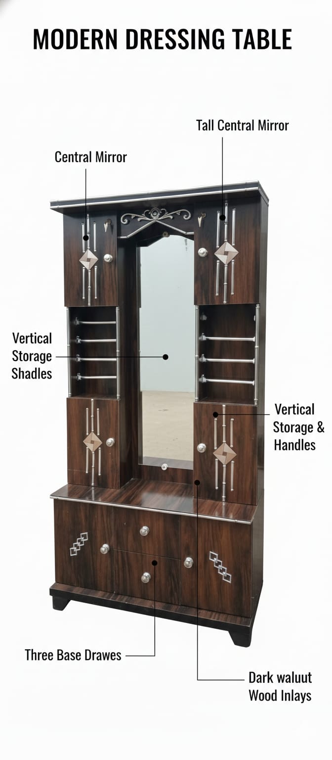 Modern Wooden Dressing Table with Mirror & Storage