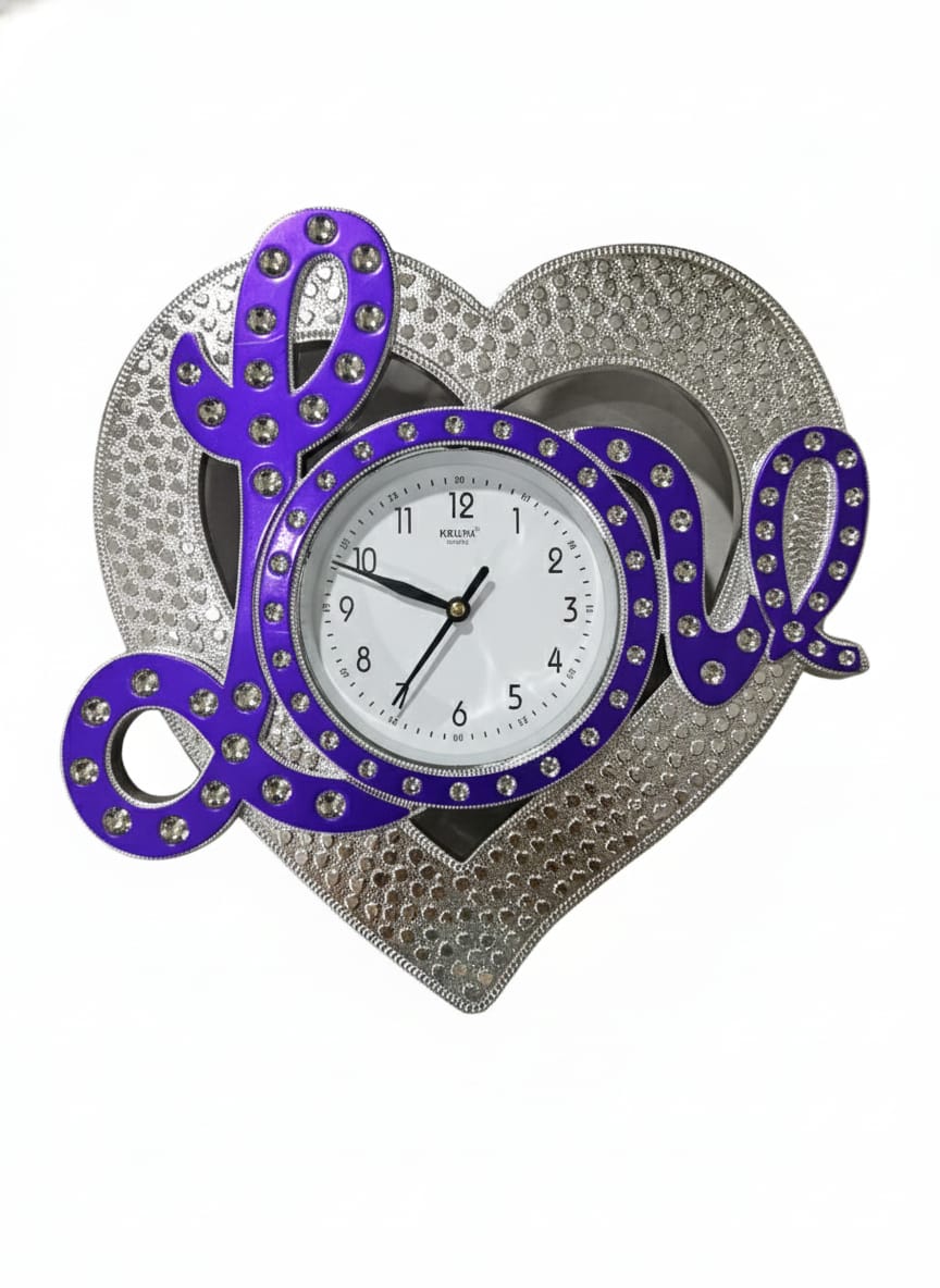Heart-Shaped Love Wall Clock with Purple Embellishment