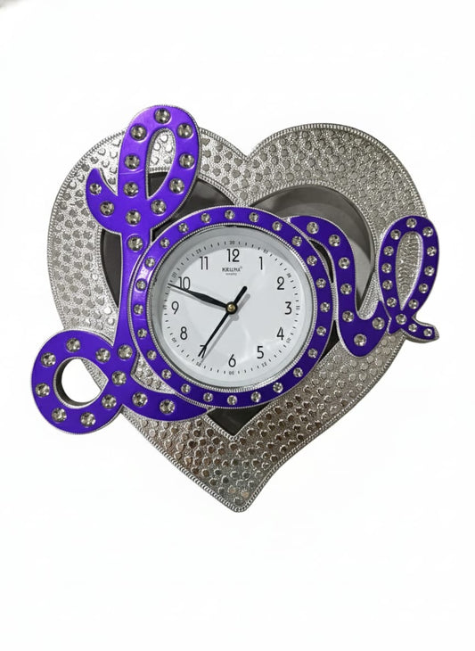 Heart-Shaped Love Wall Clock with Purple Embellishment