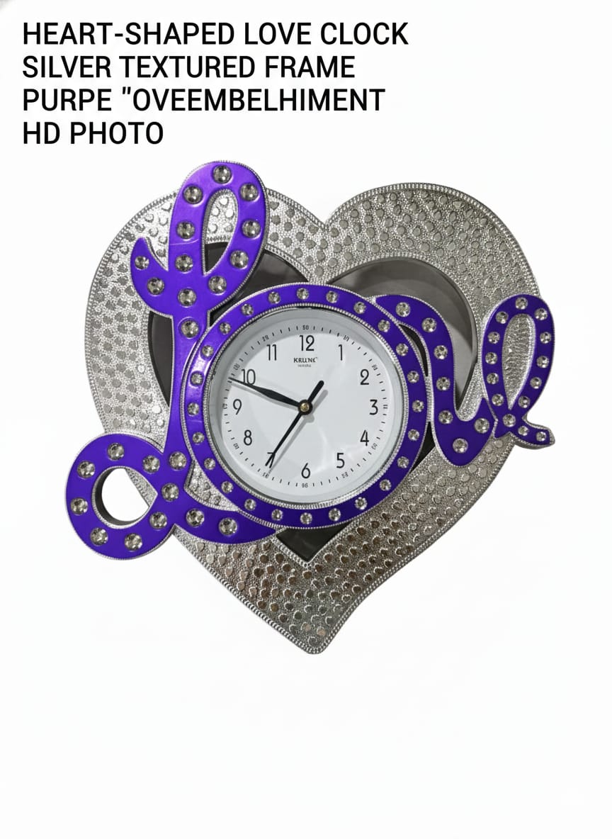 Heart-Shaped Love Wall Clock with Purple Embellishment