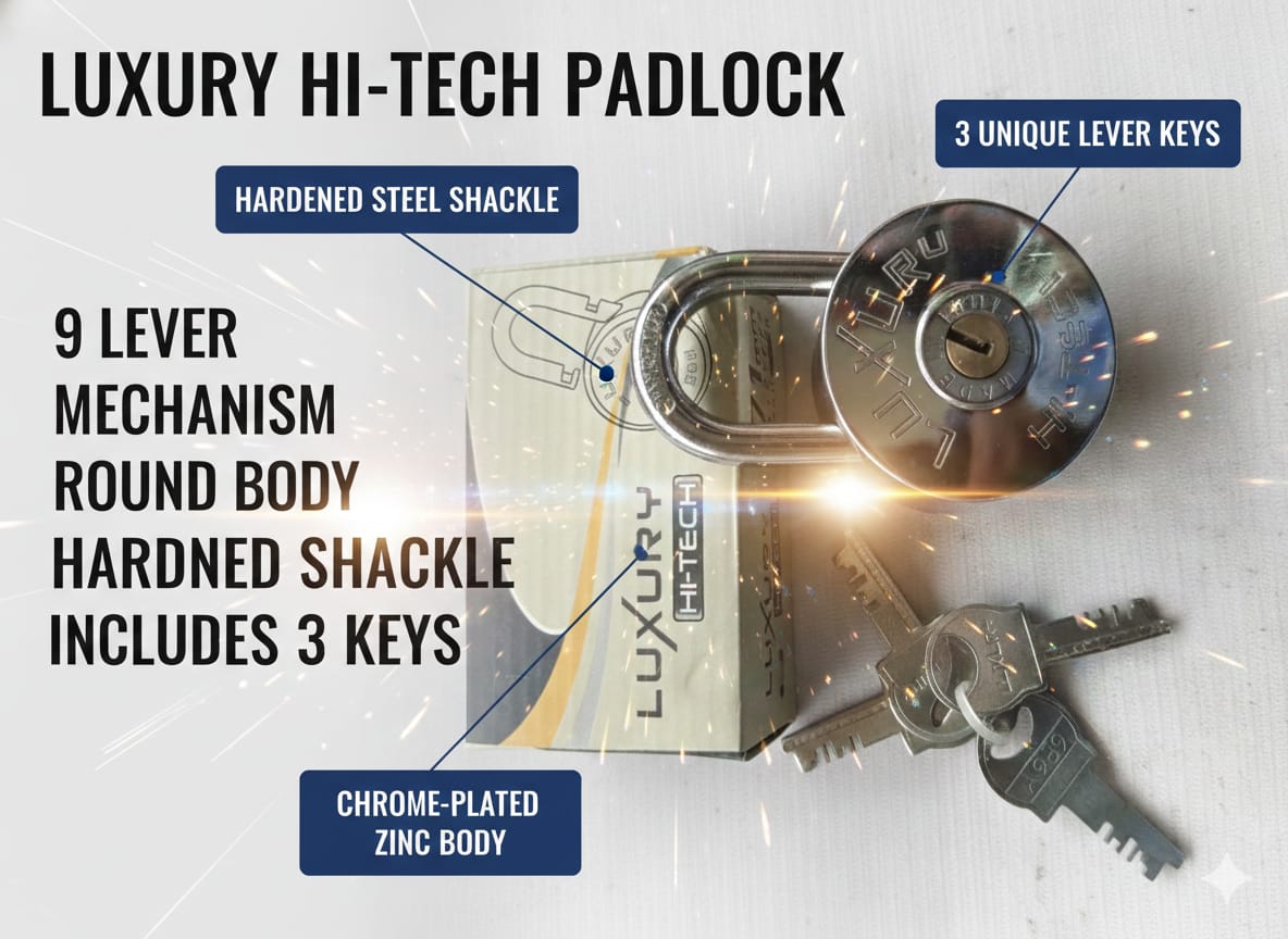 LUXURY Heavy Duty Round Padlock with 4 Keys | Stainless Steel Disc Lock for Shutter, Gate, Door, Warehouse & Bike Security | Rust Resistant Safety Lock