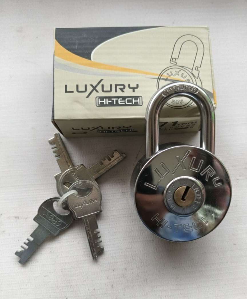 LUXURY Heavy Duty Round Padlock with 4 Keys | Stainless Steel Disc Lock for Shutter, Gate, Door, Warehouse & Bike Security | Rust Resistant Safety Lock