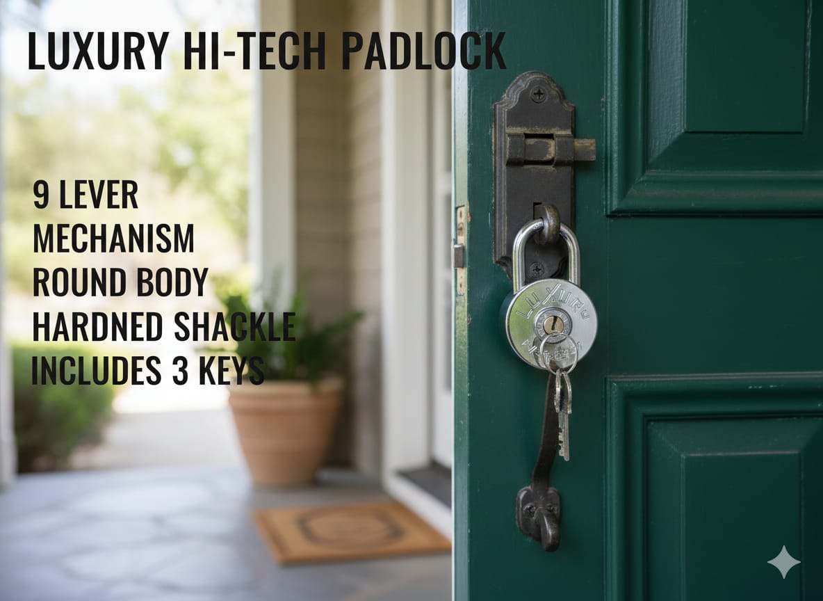 LUXURY Heavy Duty Round Padlock with 4 Keys | Stainless Steel Disc Lock for Shutter, Gate, Door, Warehouse & Bike Security | Rust Resistant Safety Lock