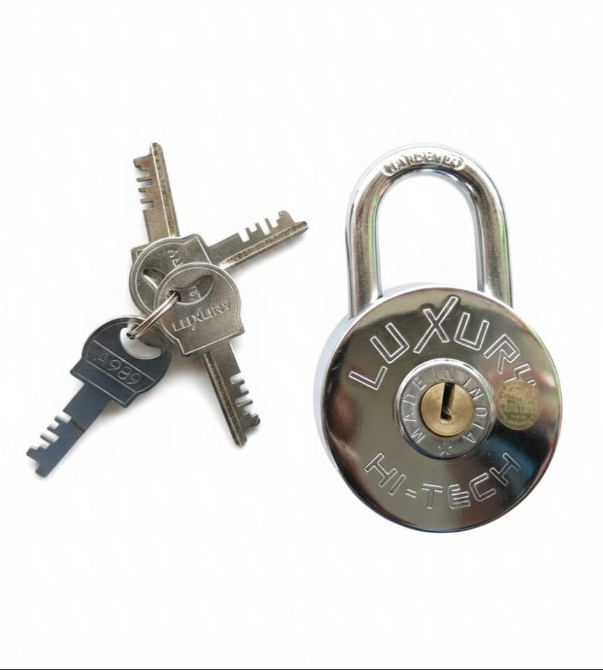 LUXURY Heavy Duty Round Padlock with 4 Keys | Stainless Steel Disc Lock for Shutter, Gate, Door, Warehouse & Bike Security | Rust Resistant Safety Lock