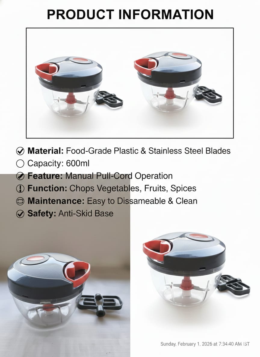 Chirag 600ml Manual Pull Cord Vegetable Chopper