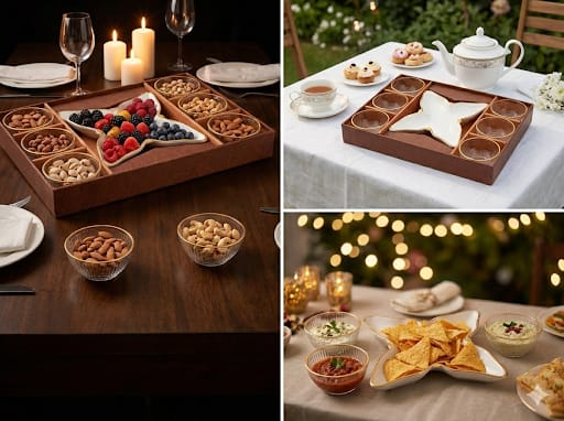 Butterfly Platter Snack Serving Set with Gold-Rimmed Bowls