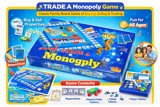 Monopoly Trading Board Game for Kids & Adults, Buy Sell Property Game with Dice, Tokens & Currency Notes, Family Strategy Game for 2–6 Players