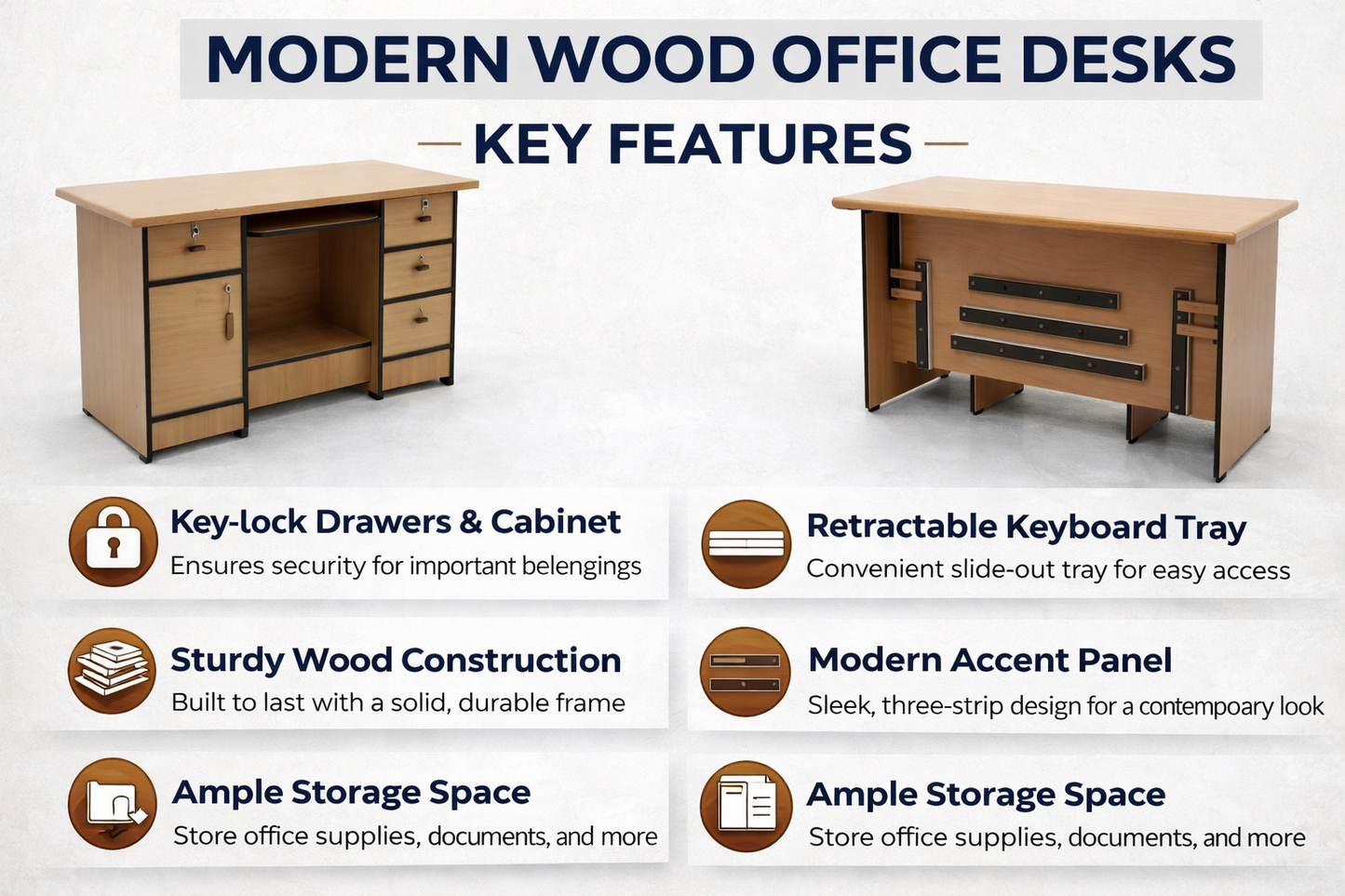 Modern Wooden Office Desk with Storage & Keyboard Tray Office Table with Lockable Drawers & Cabinet