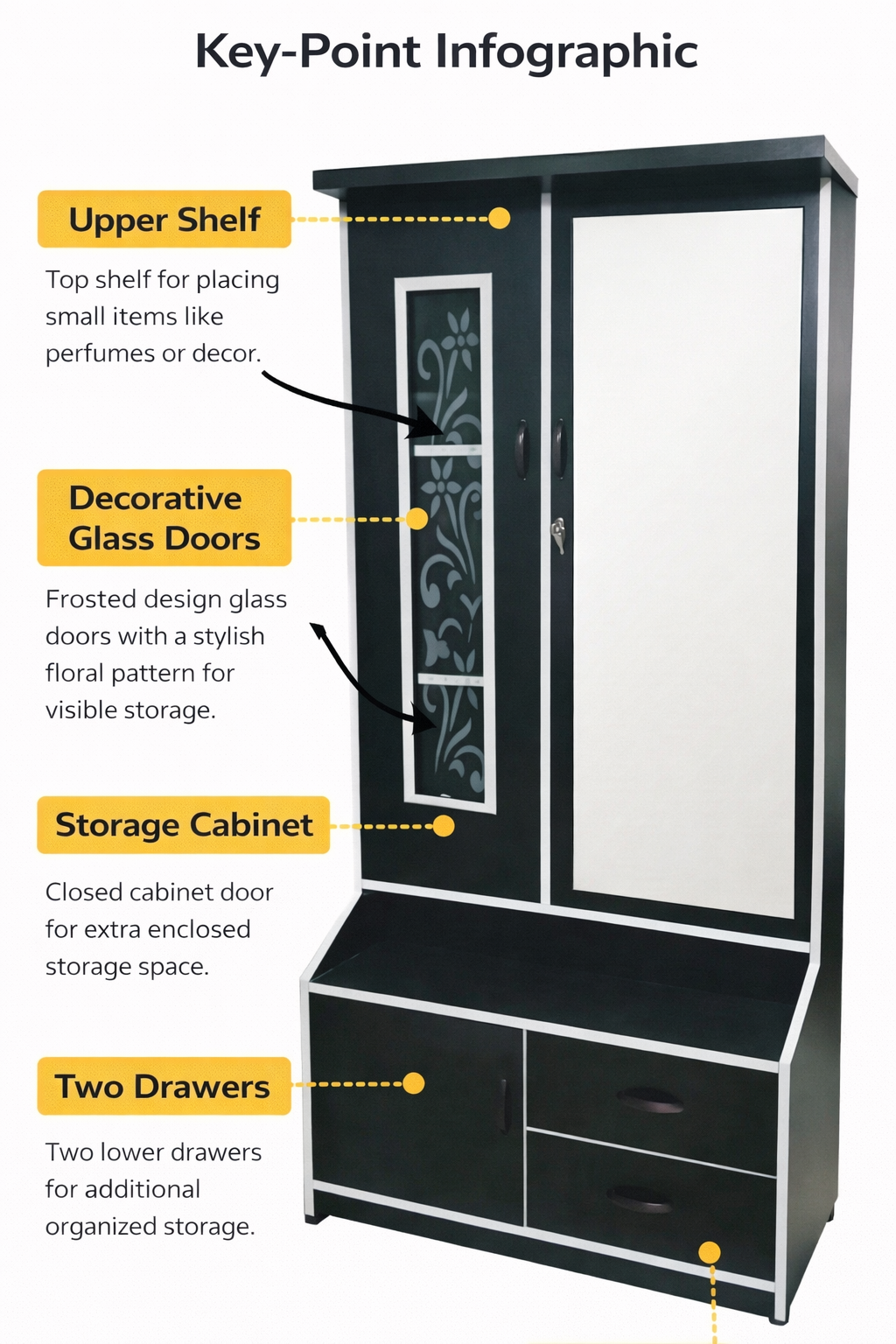 Dressing Table with Wardrobe & Full-Length Mirror | Wooden Makeup Vanity with Storage Cabinet, Glass Door & Drawers