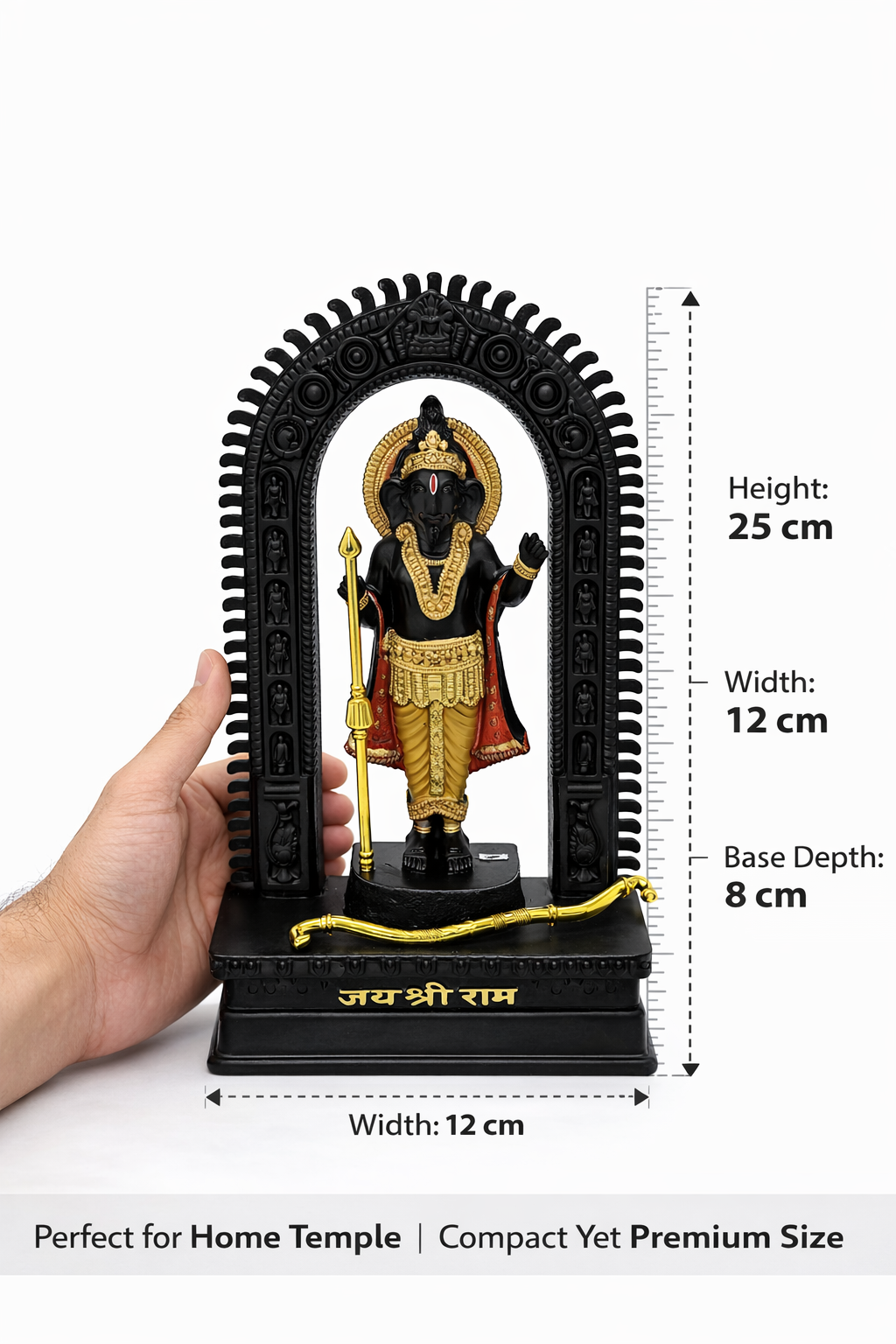 Lord Ram Statue Idol for Home Temple | Premium Black & Gold Decorative Murti with Arch