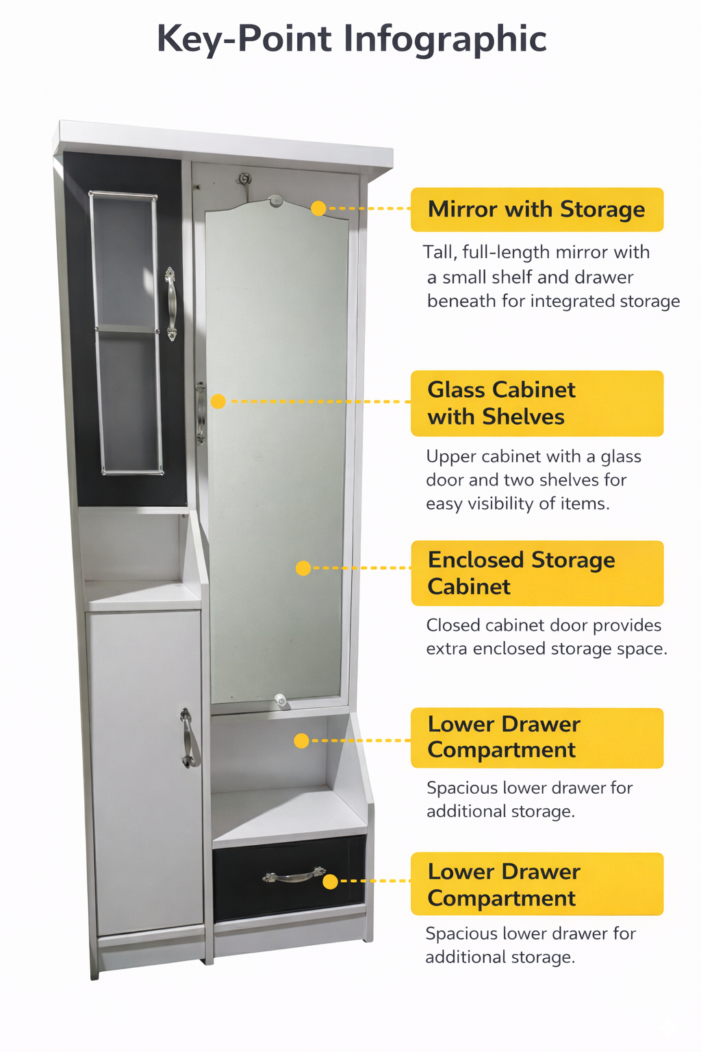 Wooden Dressing Table with Wardrobe & Full-Length Mirror | Storage Cabinet with Glass Shelf & Drawer