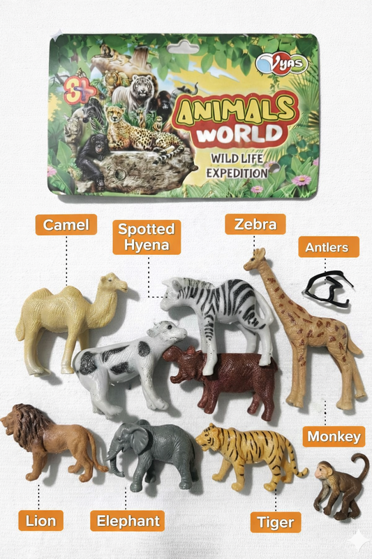 Wildlife Animal Toy Set for Kids (9 Pieces) | Jungle Safari Animals Figures – Lion, Tiger, Elephant, Zebra, Giraffe, Monkey, Camel