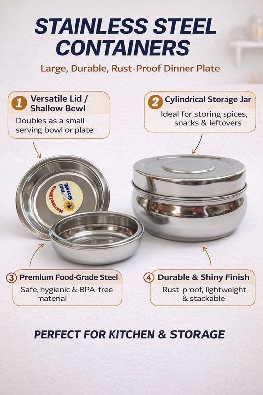 Stainless Steel Container with Lid | Multipurpose Storage Jar & Bowl