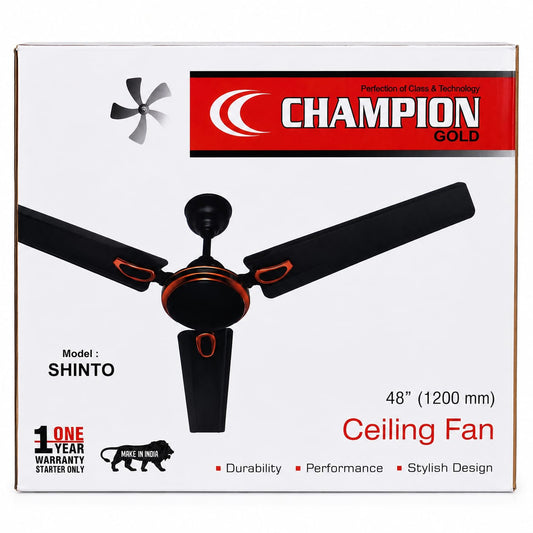 48 Inch (1200 mm) High Speed Ceiling Fan | 380 RPM | 100% Copper Motor | Double Ball Bearing | Rust Proof Body | Energy Efficient | 3 Blade Home Ceiling Fan | Silent Operation | Black