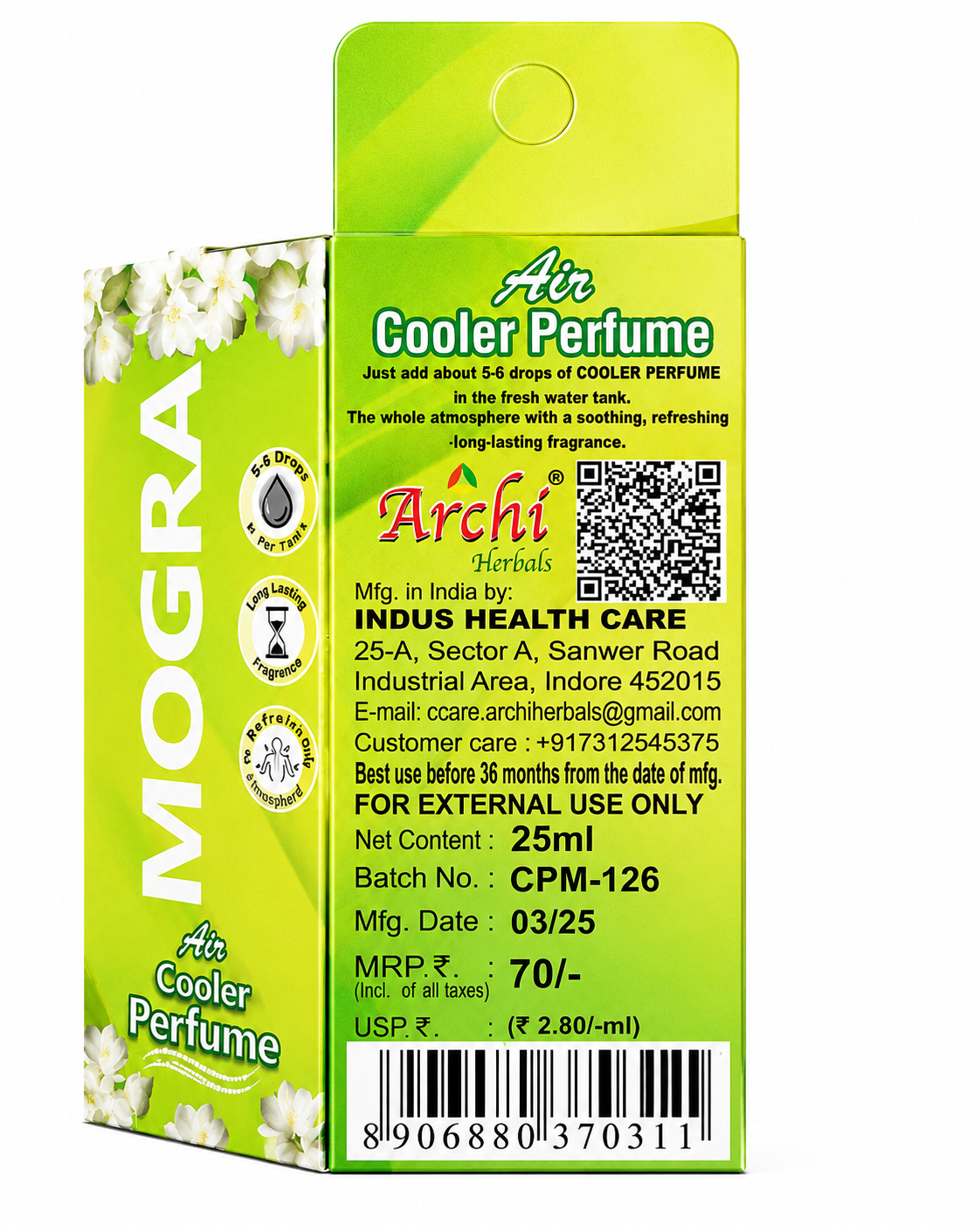 Archi Herbals Air Cooler Perfume Mogra 25 ml | Air Cooler Fragrance for Home, Office & Shops | Long Lasting Fresh Floral Fragrance | Add 5–6 Drops to Cooler Water Tank