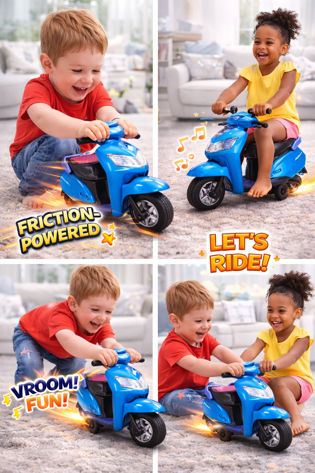 Friction Powered Toy Scooter for Kids (3+ Years) – Push & Go Scooty Bike with Sound Effects, No Battery Toy, Mini Motorcycle Toy for Boys & Girls