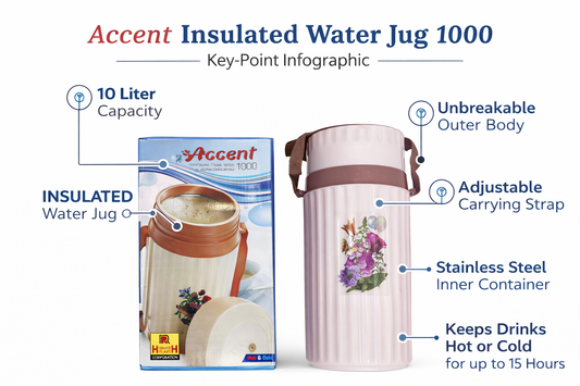 Accent 10L Insulated Water Jug with Stainless Steel Inner | Hot & Cold Water Dispenser with Strap
