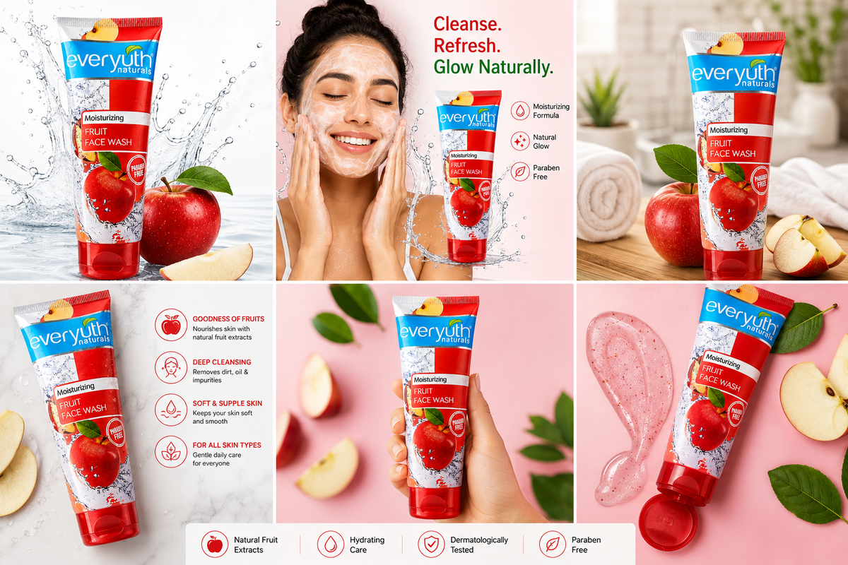 Everyuth Naturals Moisturizing Fruit Face Wash with Natural Fruit Extracts, Deep Cleansing & Hydrating Formula, Paraben Free, Suitable for All Skin Types, 50 g