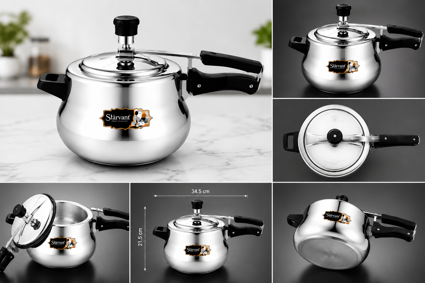 Starvant Handi Pressure Cooker 5 Litre | Aluminium Inner Lid Pressure Cooker | Induction & Gas Compatible | Mirror Finish | Precision Weight Valve | Silver