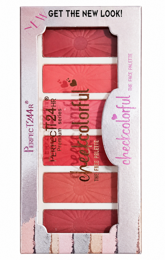 Checkcolorful The Face Palette - 5-Color Cheek & Blush Palette - Perfect T24HR Premium Series - Long-Lasting, Highly Pigmented Matte Pressed Powder for All Skin Types - 30g Total Weight